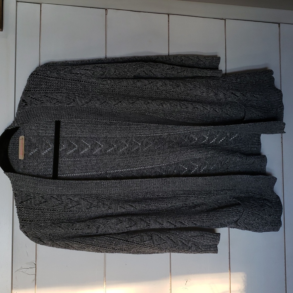 women's Grey Marled Ardene Open Knit cardigan XL, lagenlook office capsule